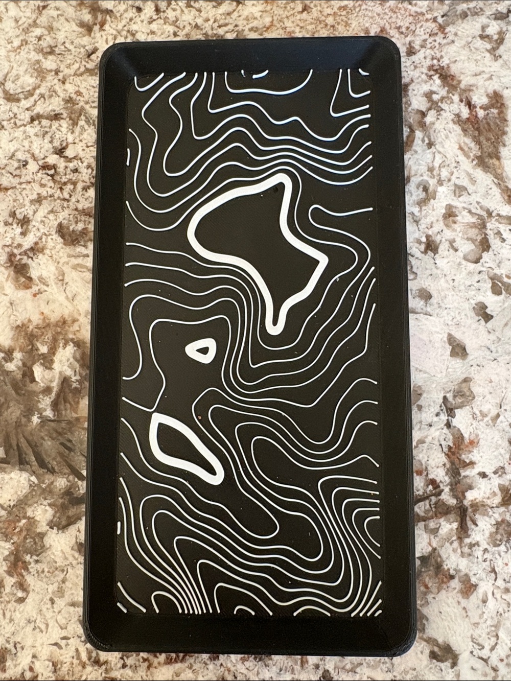 Black EDC Tray with White Topographic Line Design